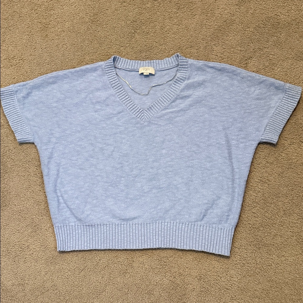 LOFT Light Blue V-Neck Short Sleeve Sweater